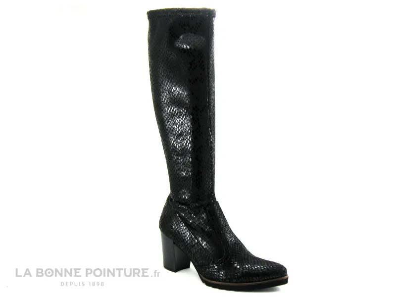 Achat chaussures Dorking Femme Botte, vente Dorking THAIS D7890 - Botte noire talon haut avec stretch