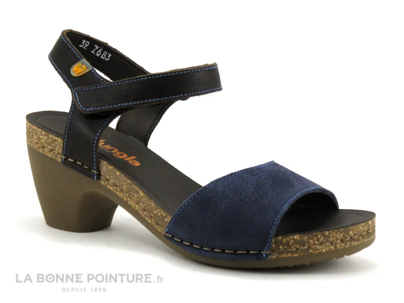 Achat chaussures Jungla Femme Sandale et Nu-pieds, vente Jungla 7683 Bleu marine - Marron - Sandale a talon epais