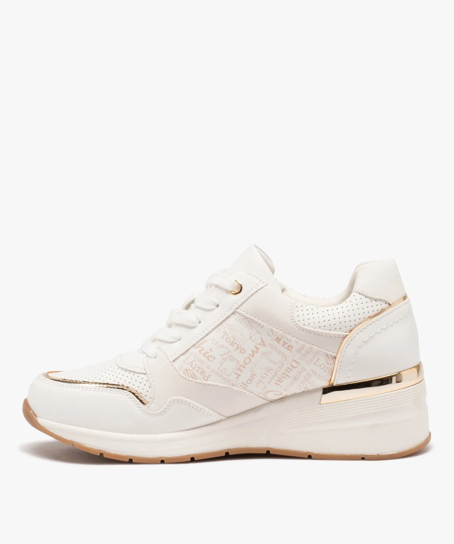 baskets femme a talon compense et a zip avec bout amande blanc baskets compensees