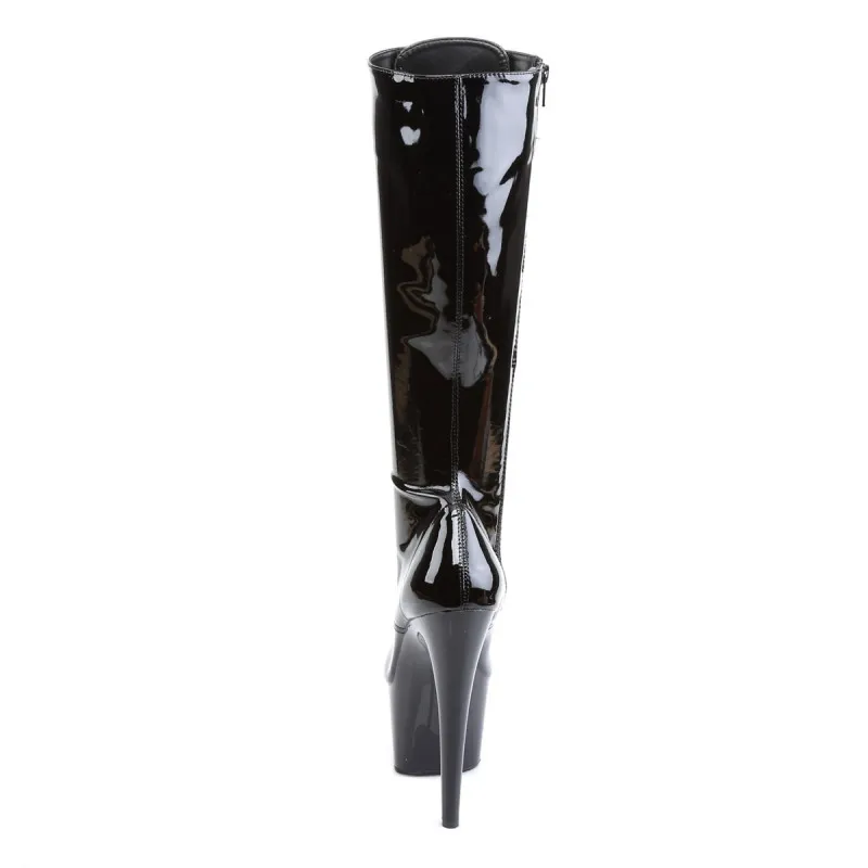 Botte noire vernis haut talon 18 cm avec plateforme et lacet