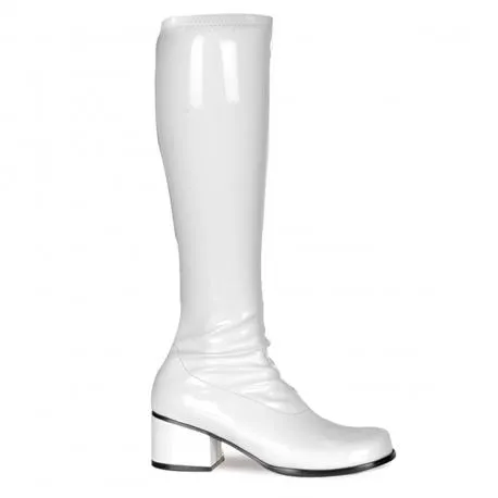 Botte rétro blanche vernis à petit talon carré de 5 cm