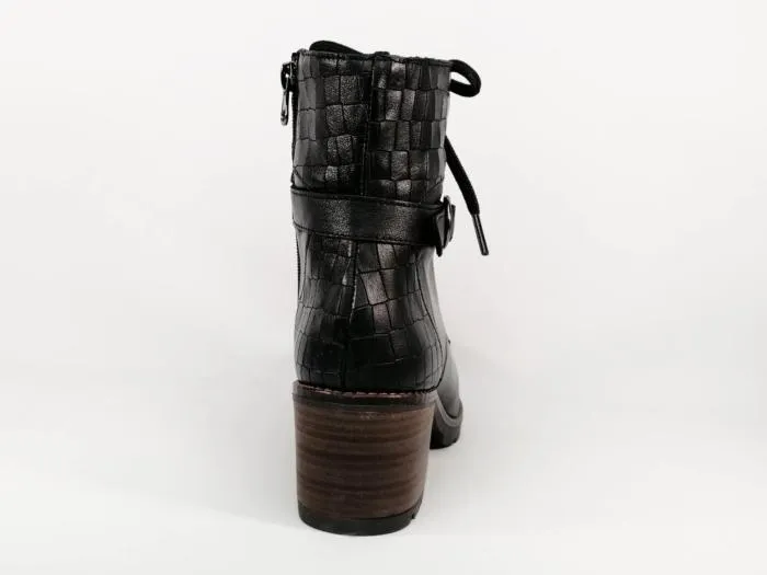 Bottine femme à lacets et à talon cuir noir destockage JORDANA 60 Fabrication Espagne