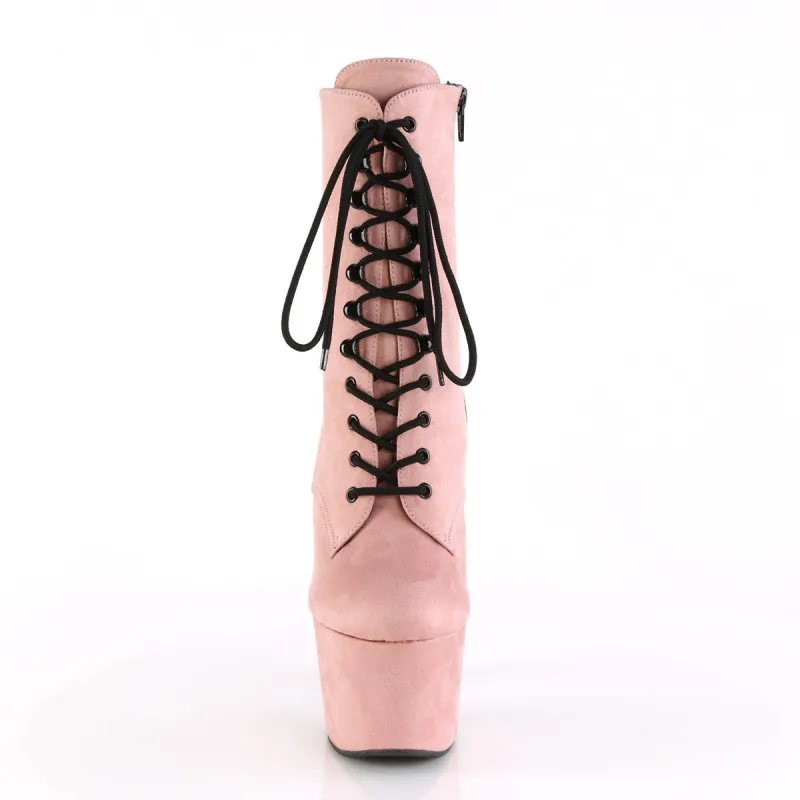 Bottine Pole Dance à talon 18 cm en suédine rose | Pleaser du 34 1/2 au 44