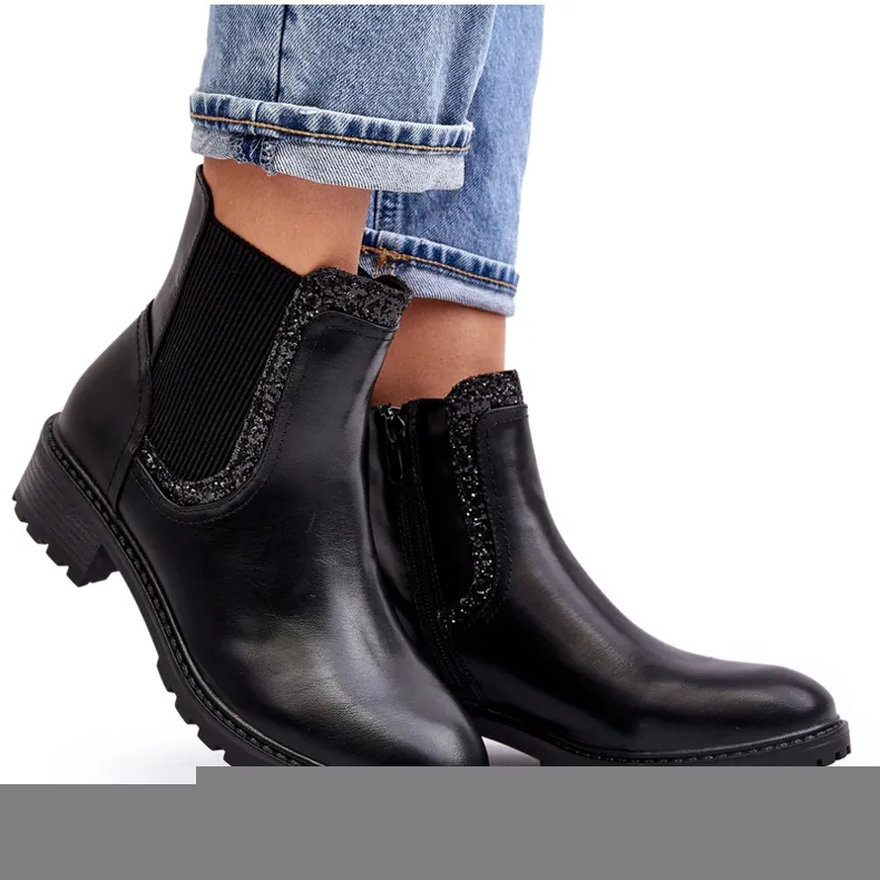Bottines Chelsea femme à tige basse et talon plat, Noir Kassona le noir