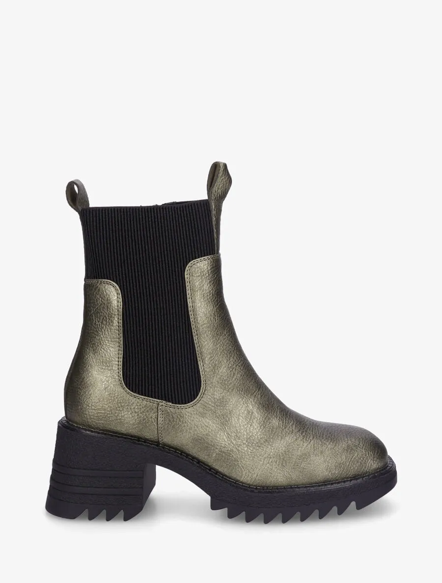 Bottines hautes à talon bloc et semelle crantés - Kaki