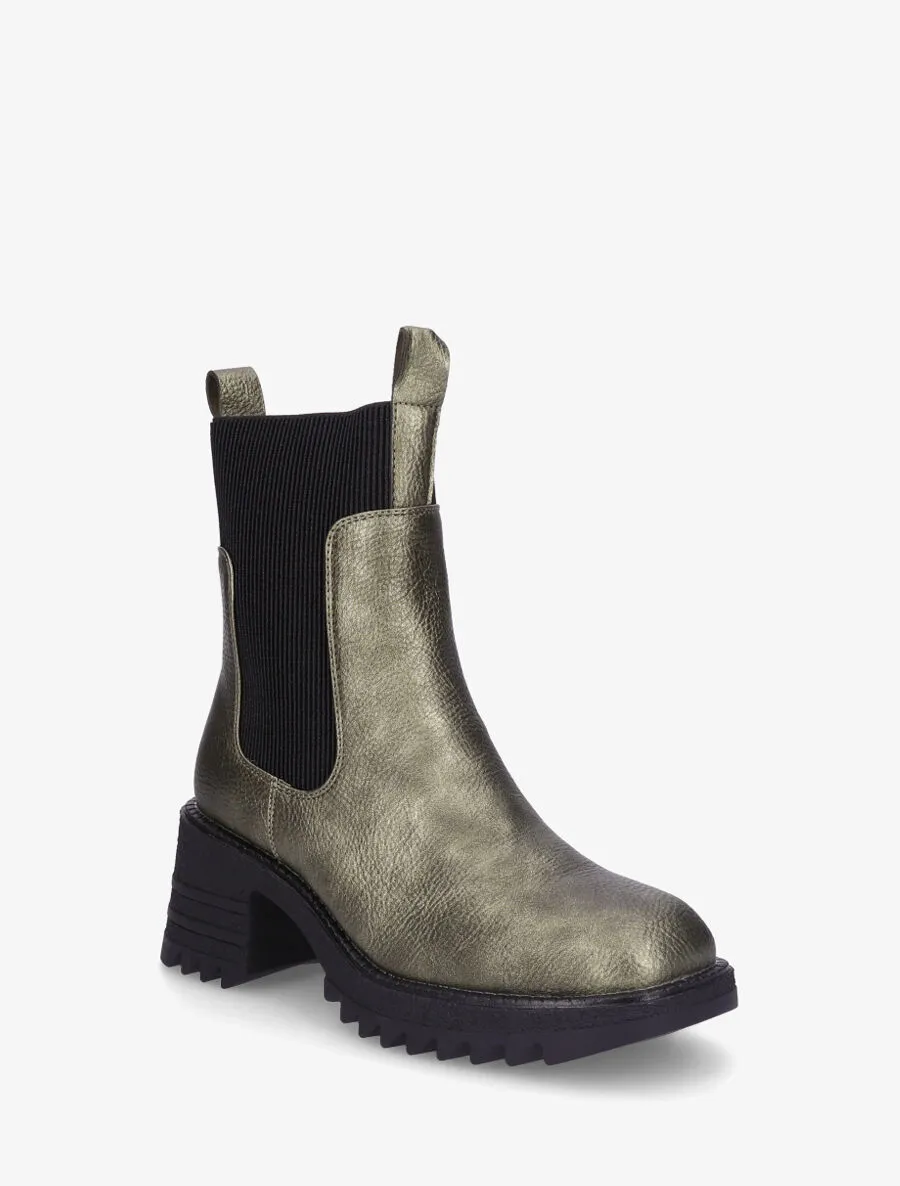 Bottines hautes à talon bloc et semelle crantés - Kaki