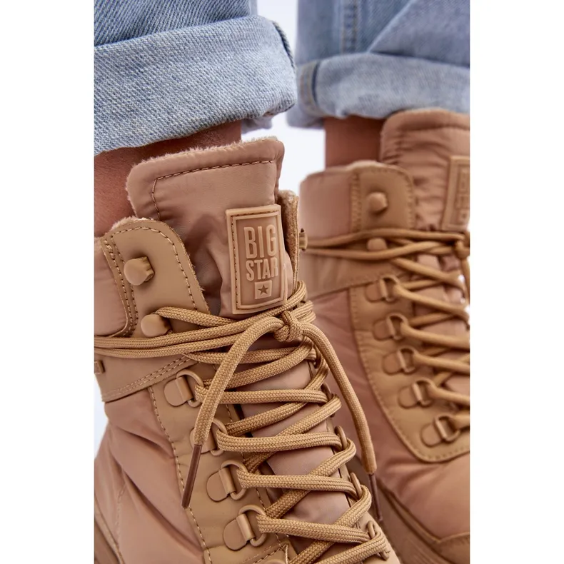 Bottines isolées Trappers pour femmes sur plateforme et talon plat Big Star MM274340 Beige
