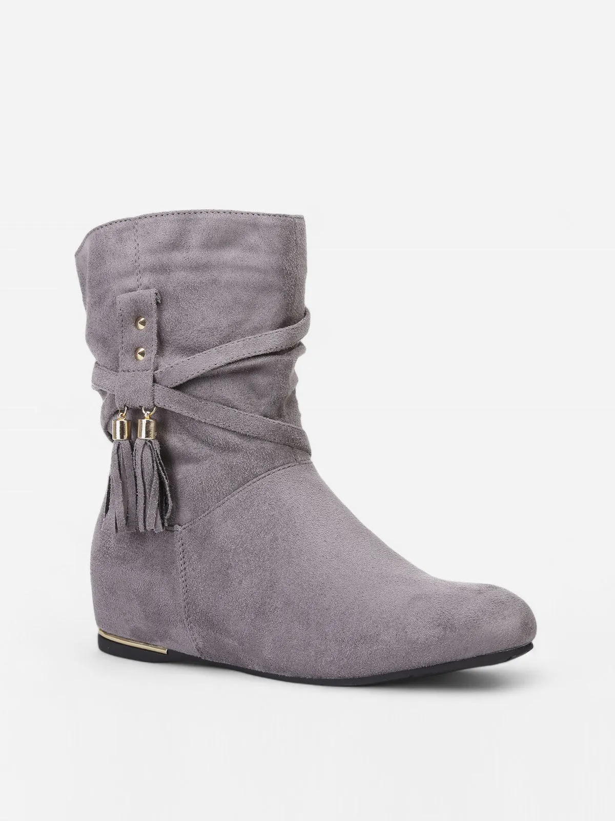 Bottines plissées à talon compensé et pampilles- Gris