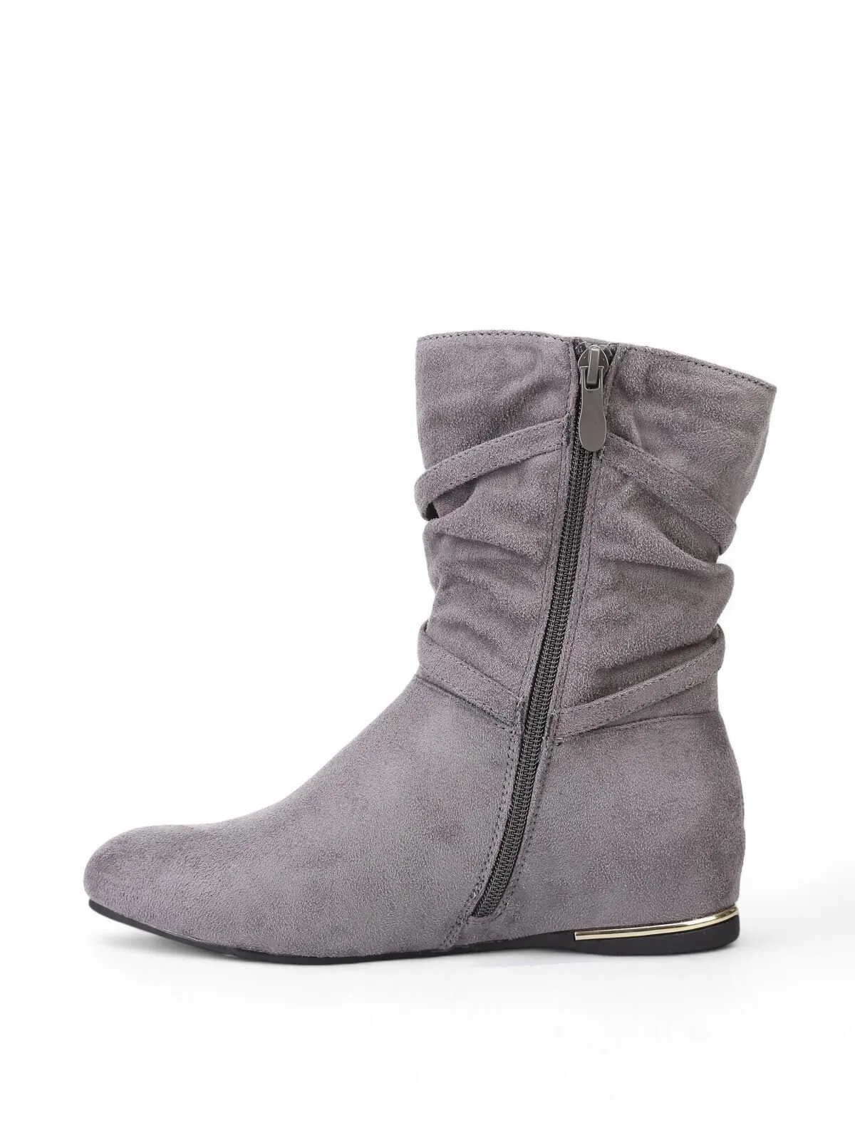 Bottines plissées à talon compensé et pampilles- Gris