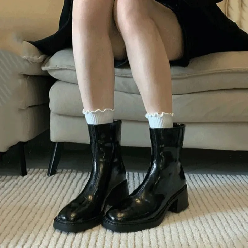 Bottines à talon bloc et à nez carré pour femmes - Bottines pour femme