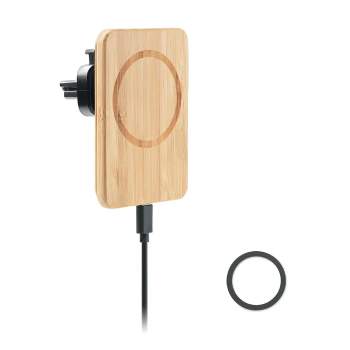 Chargeur sans fil magnétique en bambou avec support voiture - 15W - NAGO - Vertlapub