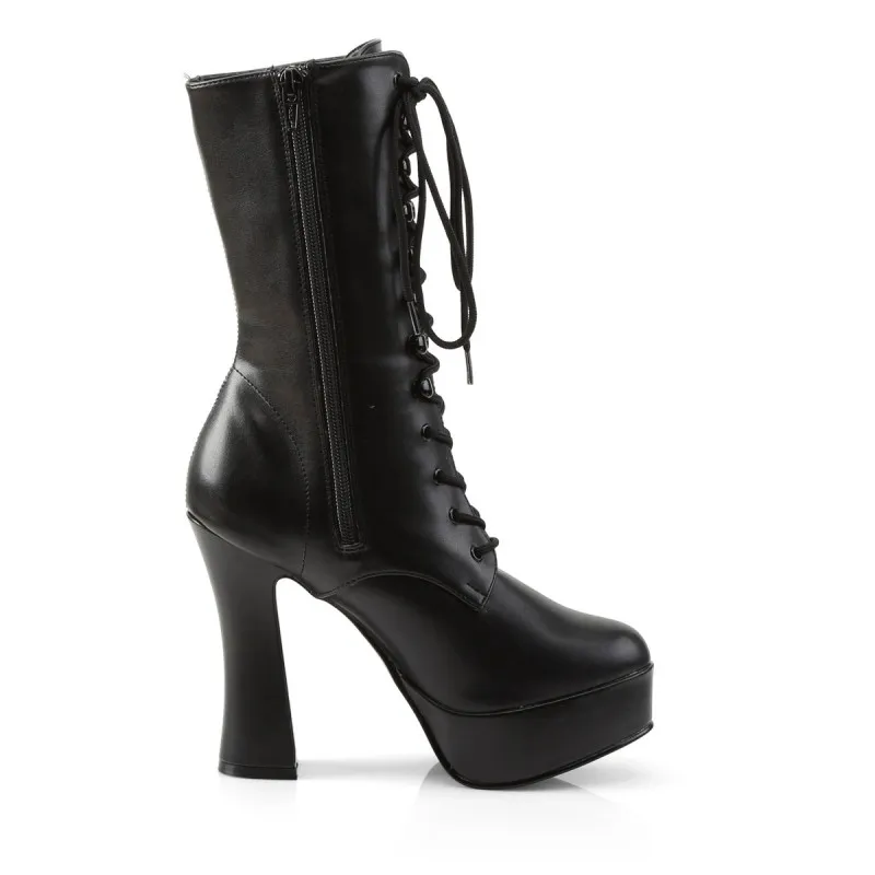 Chaussure gothique femme noire mat à plateforme et haut talon bobine grande taille du 36 au 44