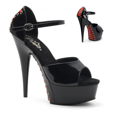 Chaussure Pole dance noire haut talon 15 cm sexy noire à lacets rouge DELIGHT-660FH