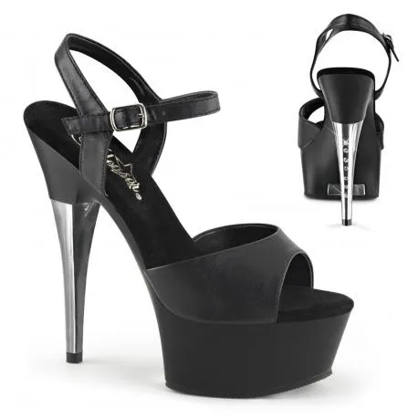 Chaussure Pole dance noire à talon chromé et strass de 15 cm
