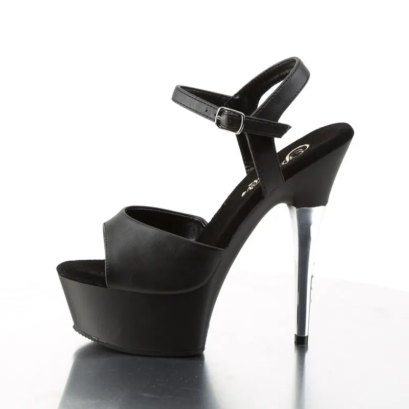 Chaussure Pole dance noire à talon chromé et strass de 15 cm