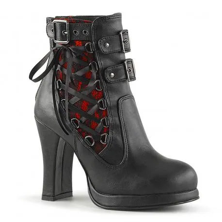 Chaussures gothiques noires à dentelle rouge à talon carré 10 cm