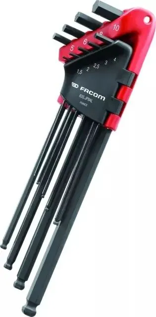 Cle male  extra longue 6 pans tete spherique etui de 9 cles facom