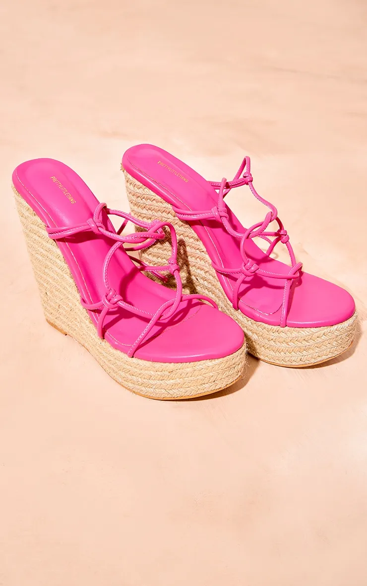 Compensées rondes en PU mat rose à brides style lacets et talon haut