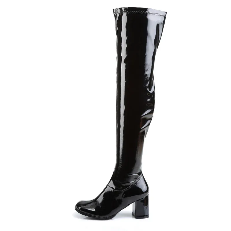 Cuissardes noires talon carré 7 cm grande taille du 34 1/2 au 46 