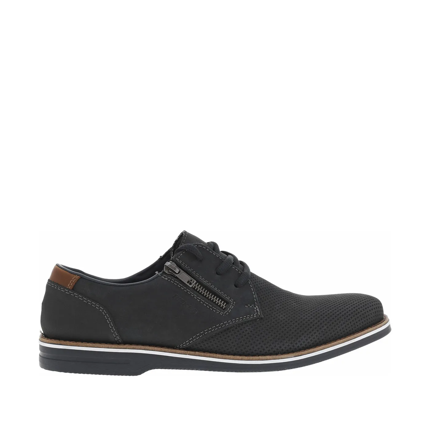 Derbies en cuir marine à talon plat avec lacets et zip sur le côté extérieur