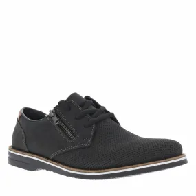 Derbies en cuir marine à talon plat avec lacets et zip sur le côté extérieur