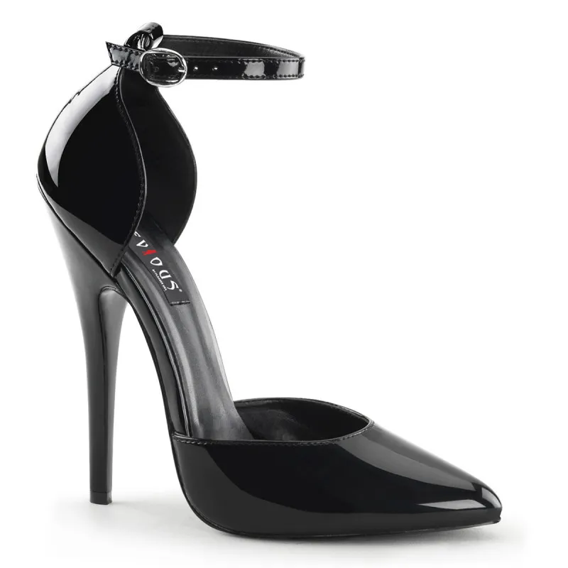 Escarpin ouvert noir talon 15 cm à bride et bout pointu petite et grande taille