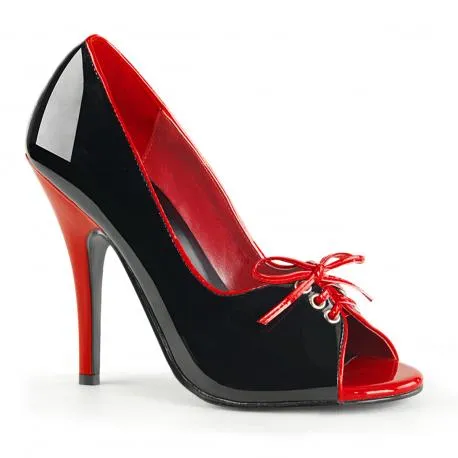 Escarpin à talon noir et rouge à lacets sur bout ouvert grande taille du 35 au 44