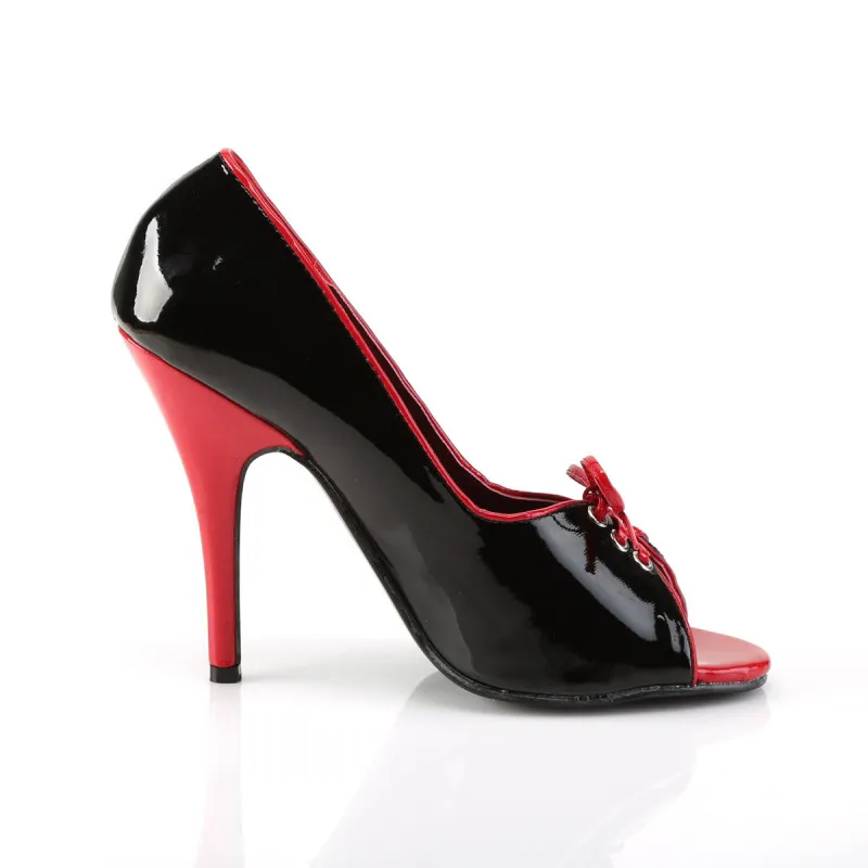 Escarpin à talon noir et rouge à lacets sur bout ouvert grande taille du 35 au 44