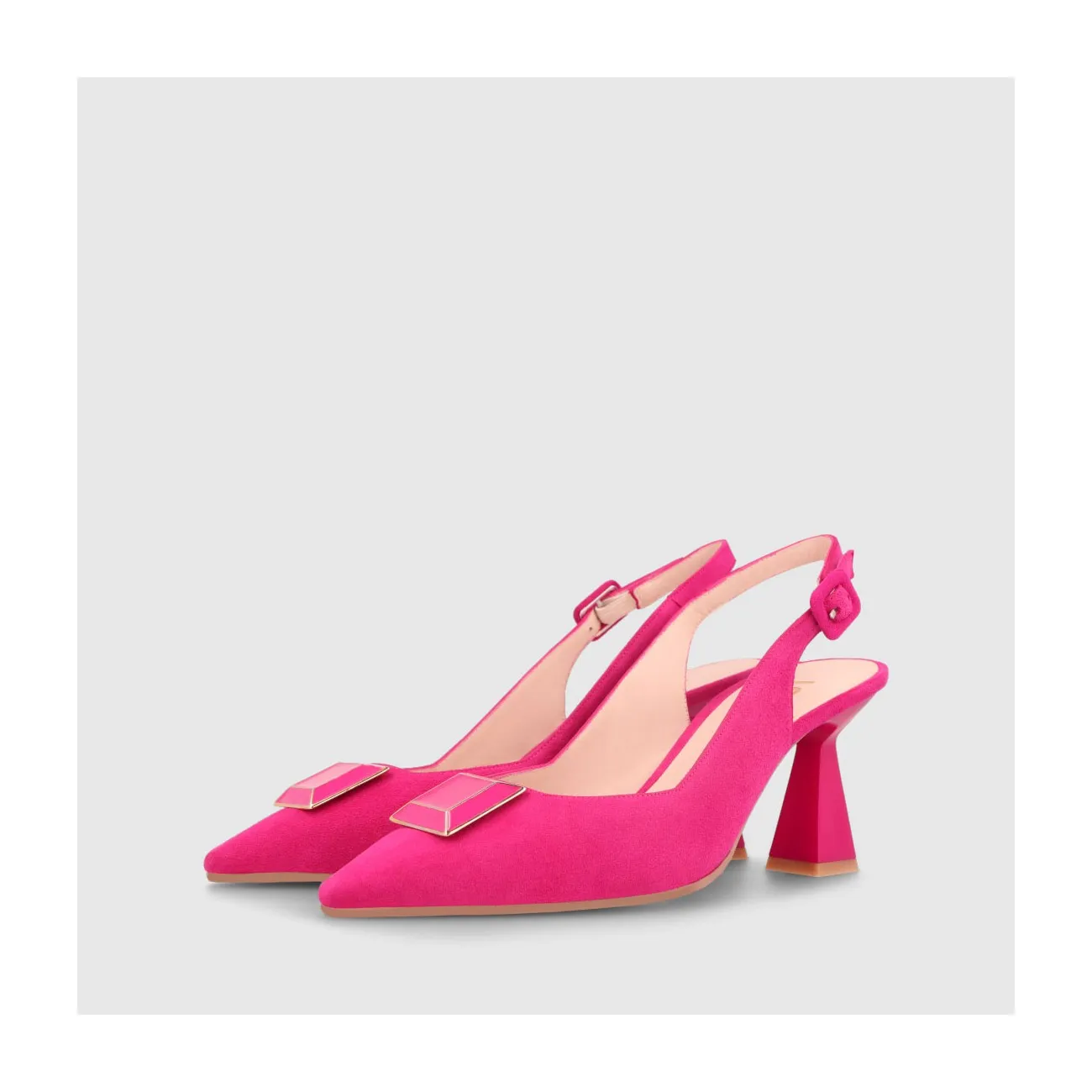 Escarpins à talon ouvert femme en daim de couleur fuchsia ornés de clou XXL assorti | LODI Chaussures pour femme en ligne.
