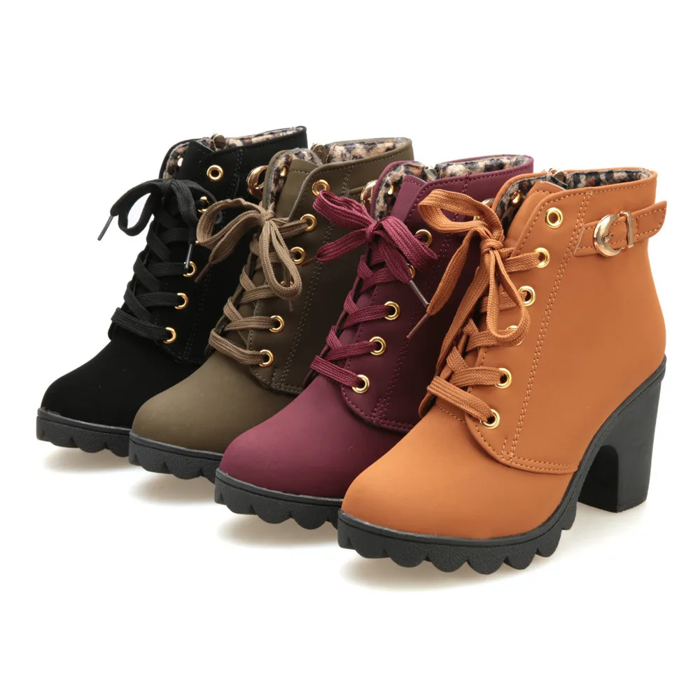 Femmes Mode Talon Haut À Lacets Bottines Dames Boucle Plate Forme Chaussures En Cuir Artificiel Bota Feminina Du 937,00 € | DHga