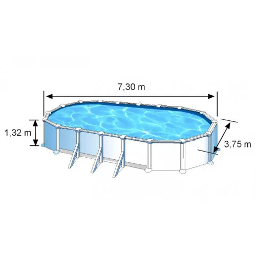 Gre Pools Piscine ovale acier 7,44m x 3,99m x H: 1,32m - Filtration...