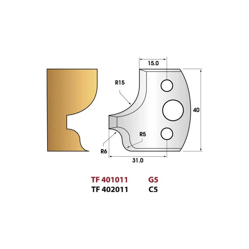 Jeu de 2 fers de toupie n°011 pour talon et quart de rond hauteur 40 mm