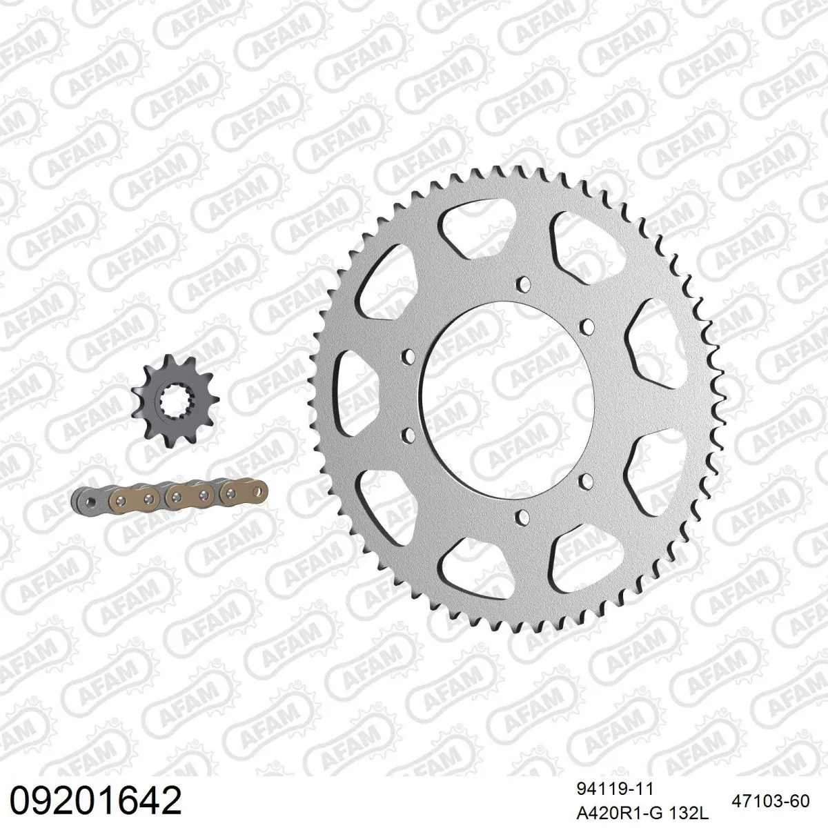 Kit chaine 420 AFAM - Couronne acier - Type de chaine au choix - PEUGEOT XPS 50 SM TOPROAD 2007-2012