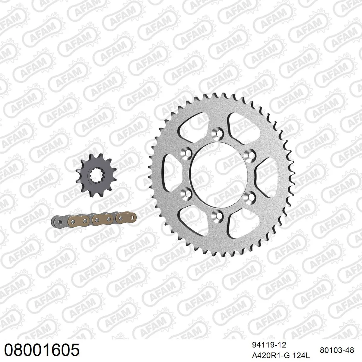 Kit chaine 420 AFAM - Couronne acier - Type de chaine au choix - RIEJU RR 50 SPIKE SM 1999-2002
