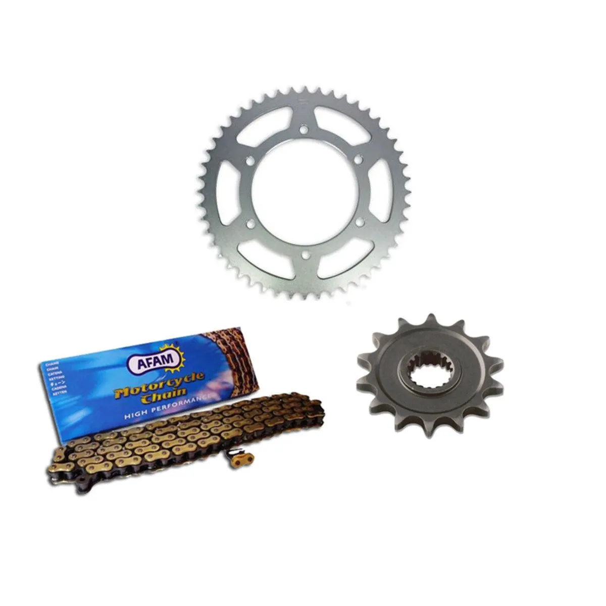 Kit chaine 420 AFAM - Couronne acier - Type de chaine au choix - RIEJU SMX 50 POWER UP 2006-2008