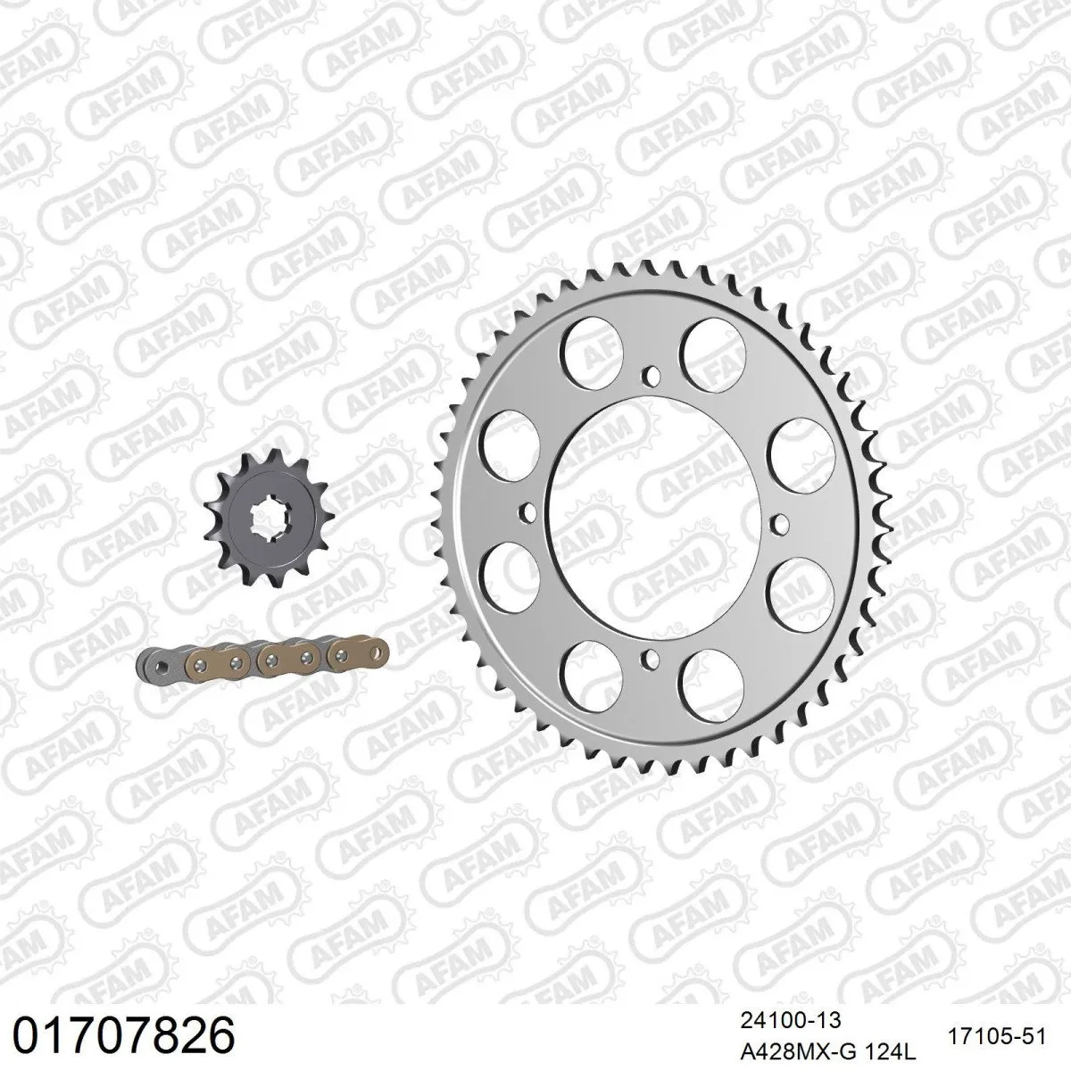 Kit chaine 428 AFAM - Couronne alu anti-boue - Type de chaine au choix - KAWASAKI KX 80 grandes roues 2001-2023