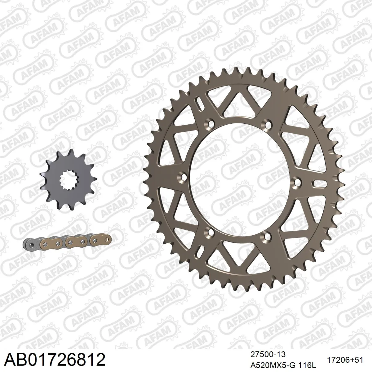 Kit chaine 520 AFAM - Couronne alu anti-boue - Type de chaine au choix - KAWASAKI KX 250 2005-2008