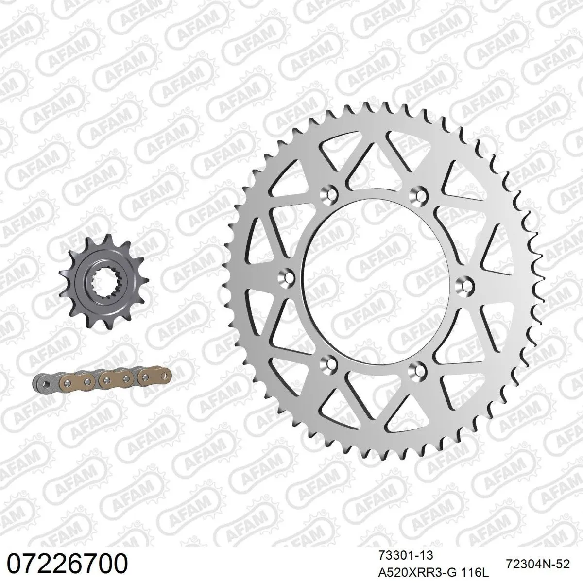 Kit chaine 520 AFAM - Couronne alu - Type de chaine au choix - KTM EXC 250 4T 2002-2009