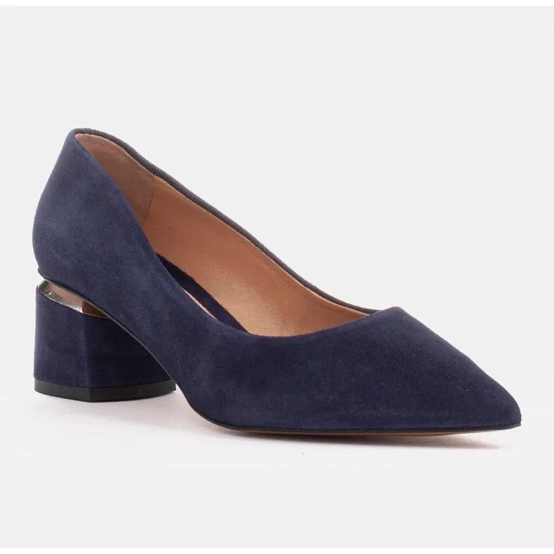 Marco Shoes Escarpins en daim naturel avec détail argenté au talon bleu