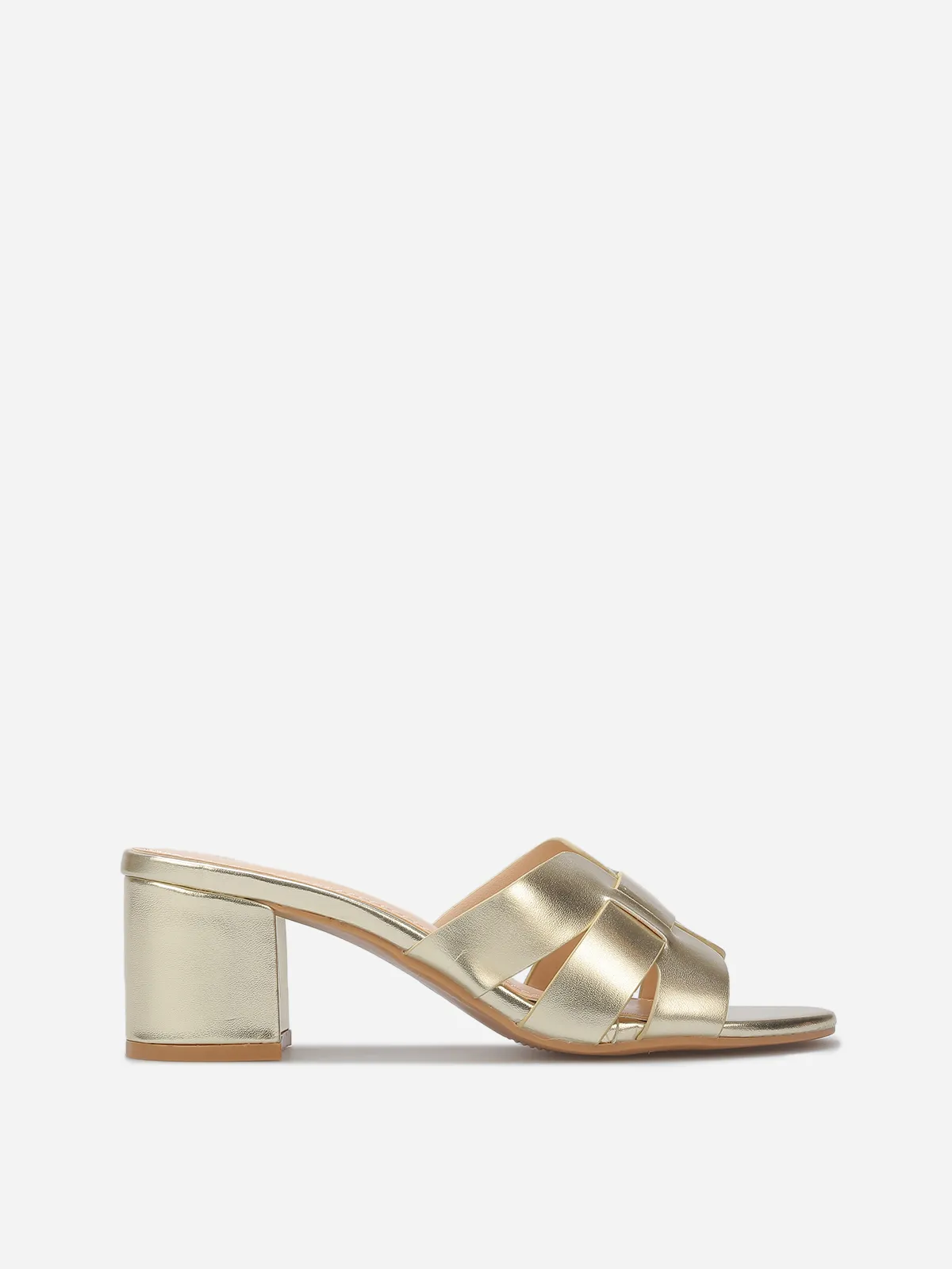 Mules à talon et brides entrecroisées- Doré
