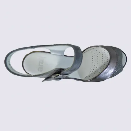 Nu-pieds Ara, nu-pieds à talon compensé femme en cuir de couleur fumée l Igert Chausseur&Maroquinier