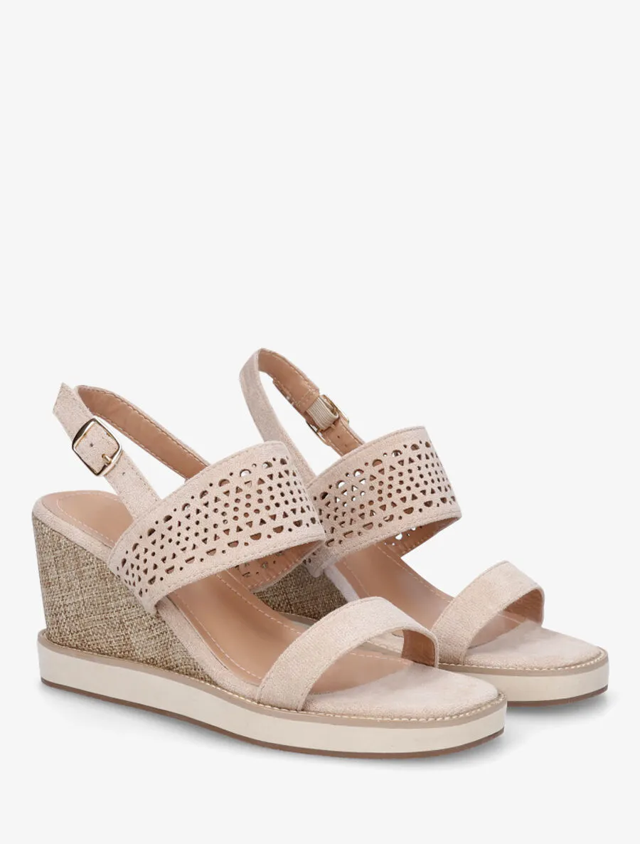 Sandales ajourées à talon compensé - Beige