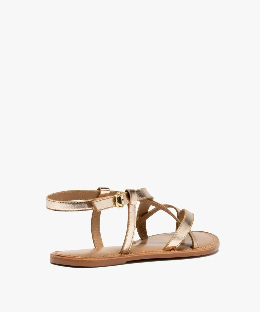 sandales femme a talon plat et brides fines en cuir uni multicolore sandales plates et nu-pieds