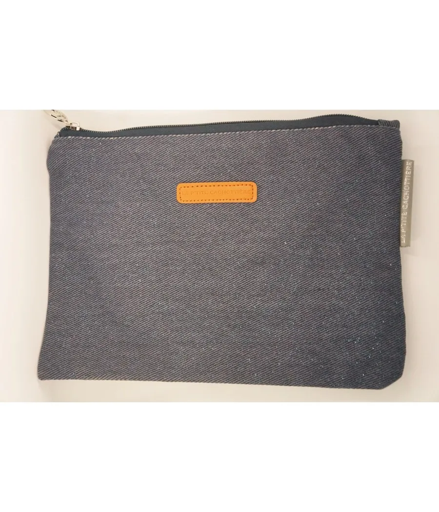 SANTAIA POCHETTE XL STYLE NATUREL GROS COTON BLEU NAVY ET FIL LUREX