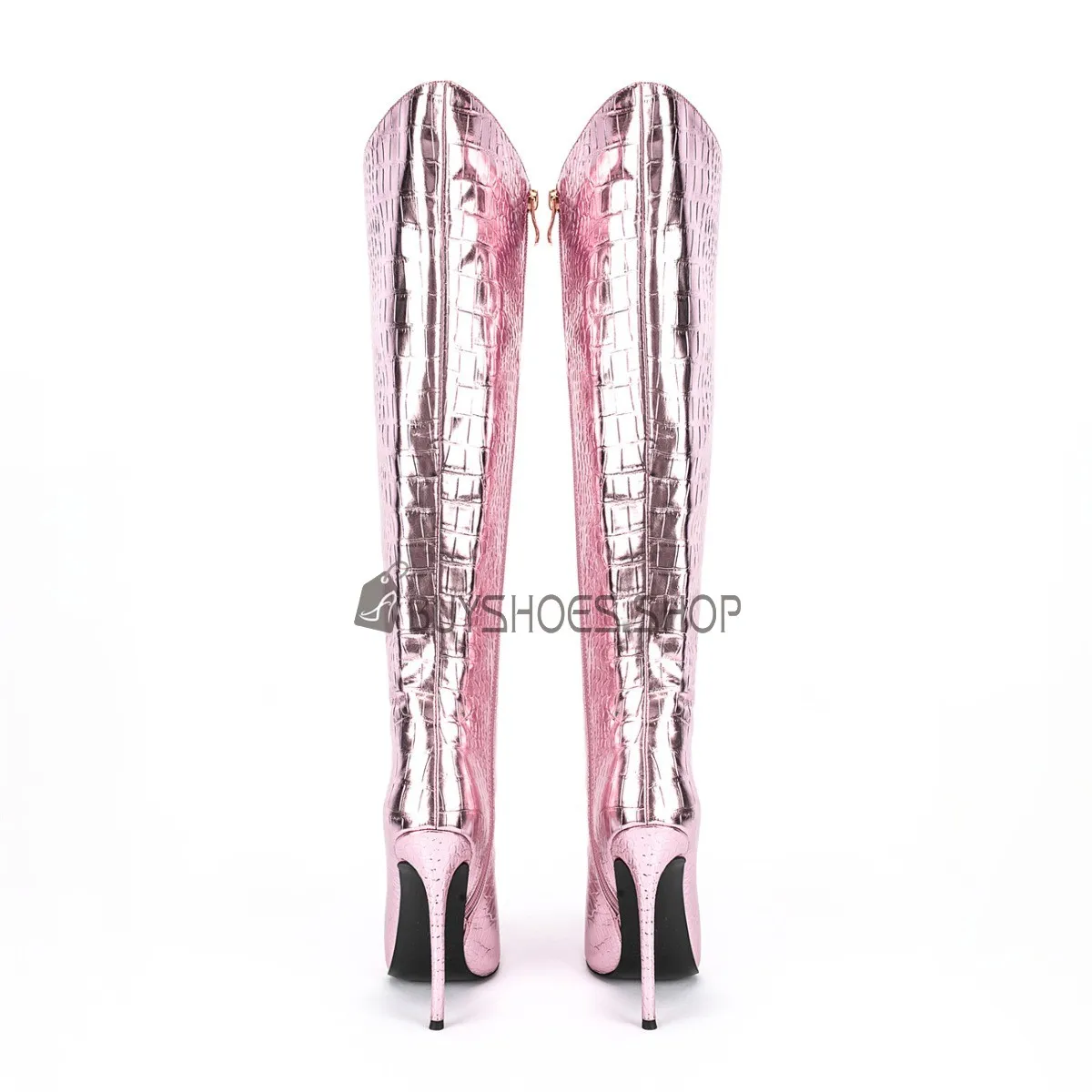 Serpent Moderne Fermeture Éclair Bottes Haute Femme Talons Aiguilles Brillante Talon 12 cm Vernis Bout Pointu Habillées