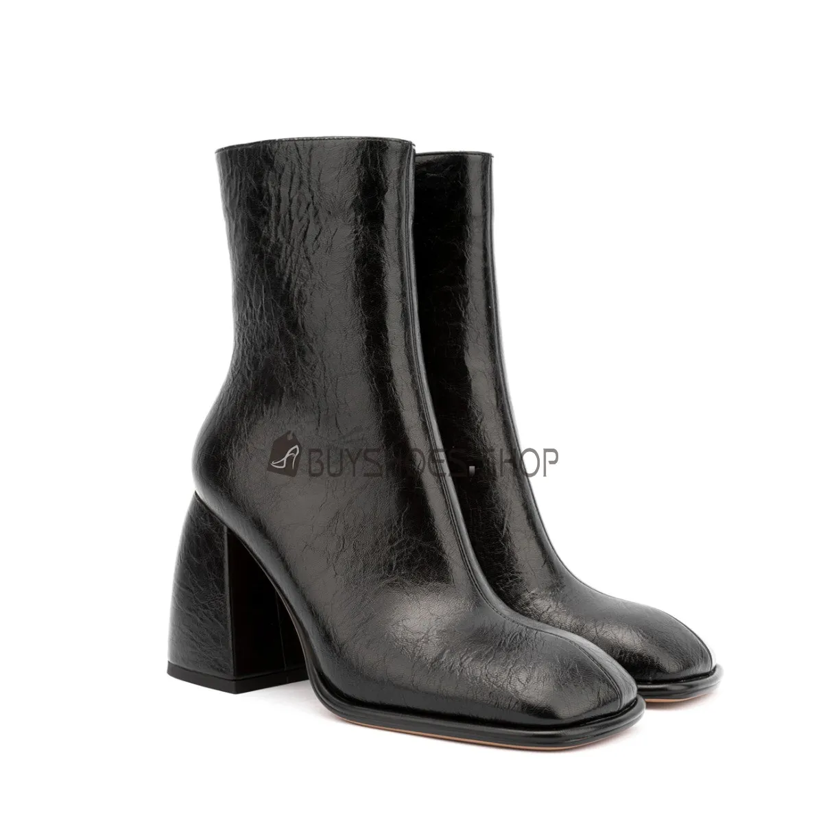 Talons Carrés Classique Noir Bottines Simili Cuir Talons Epais Fourrées Confort Habillé Talon Haut 8 cm