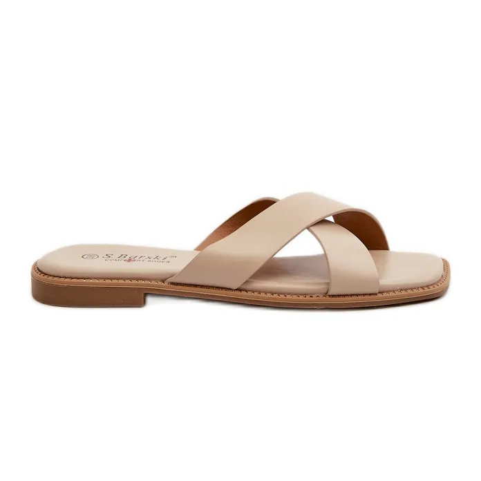 Tongs pour femmes à talon plat en cuir écologique S.Barski KV27-002 Beige