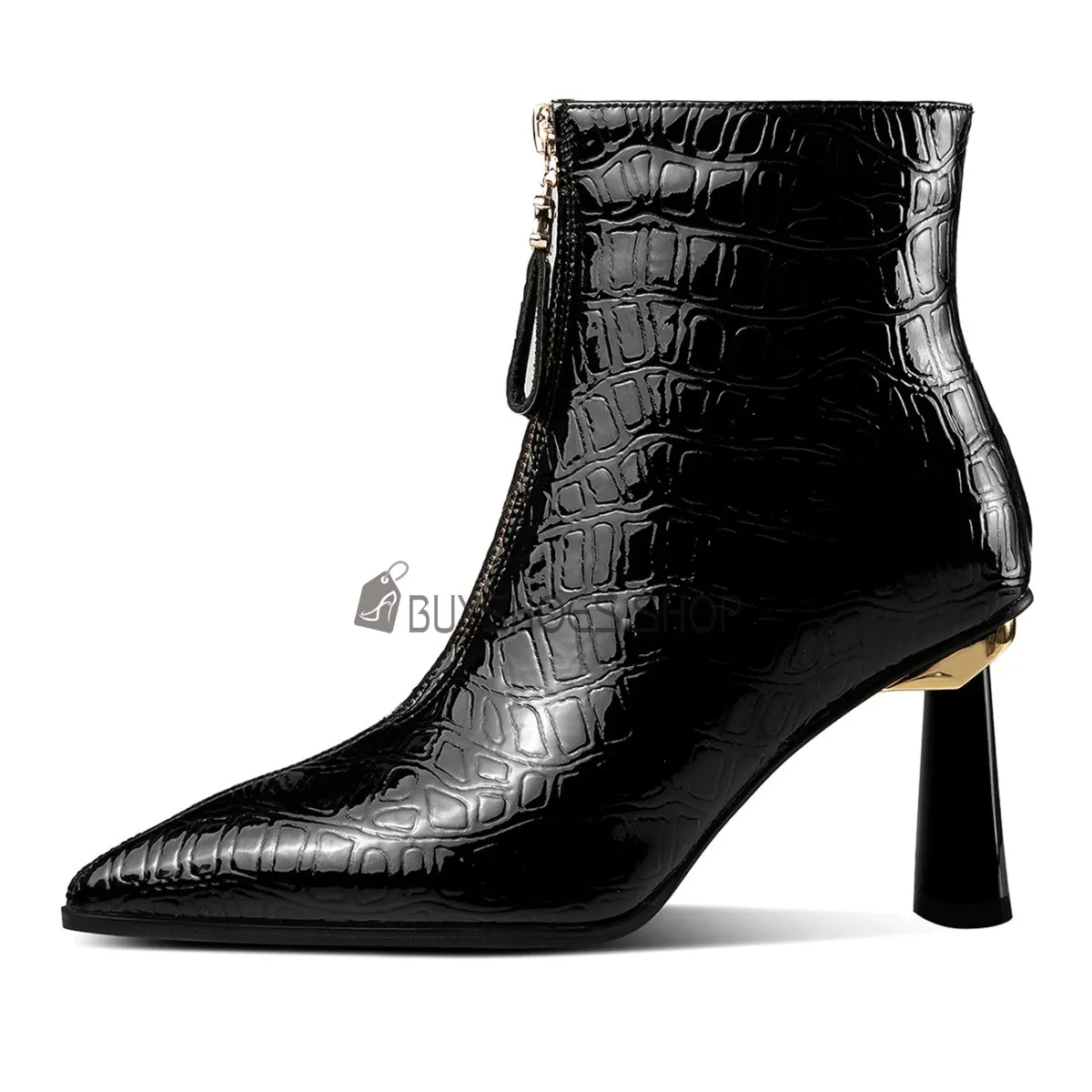 Vernis Cuir Talon 7 cm Confort Bout Pointu Hiver Fourrées Bottines Moderne